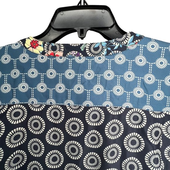 John Mark Womens Mixed Print Boxy Blouse Size XL Blue Red Patchwork Button Down - Picture 6 of 13